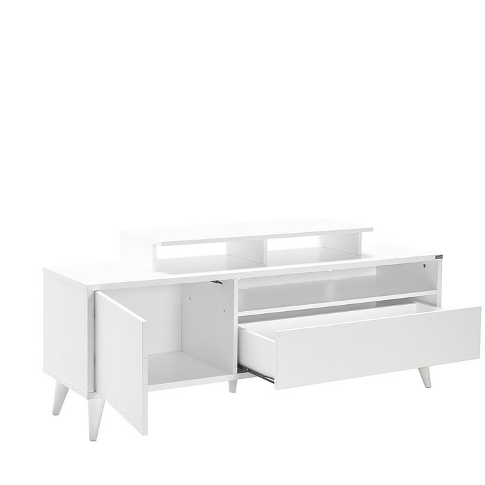 Hanah Home Soporte de TV Tvr-511-Dd-1 Blanco, Tablero de Partículas Recubierto de Melamina, Mueble Salón Elegante y Moderno con Amplio Almacenamiento